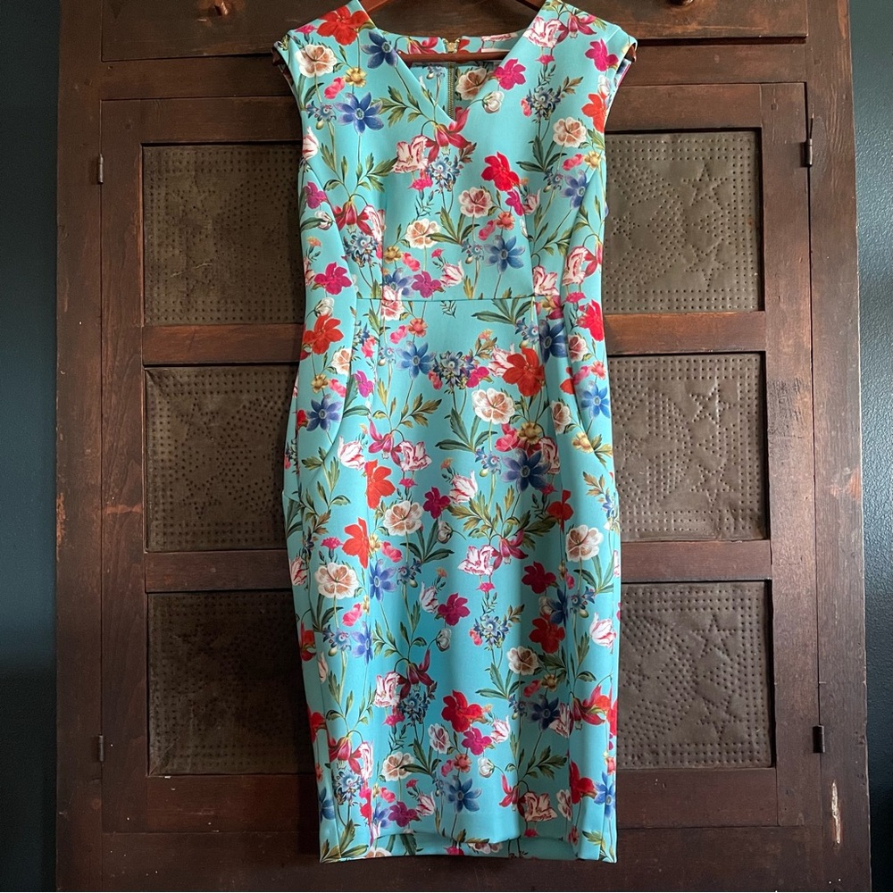 Calvin Klein Floral Midi Dress - Blue and Red